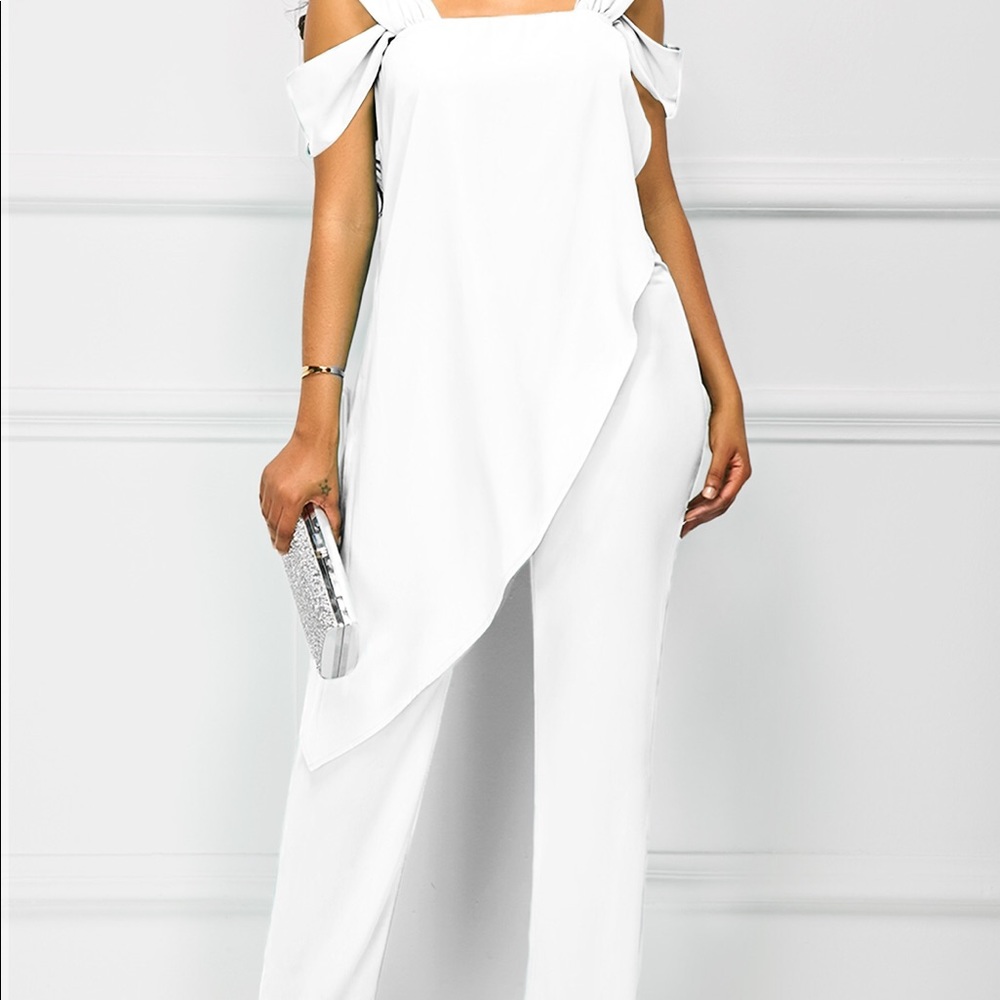 Solid White Overlap Open Back Jumpsuit